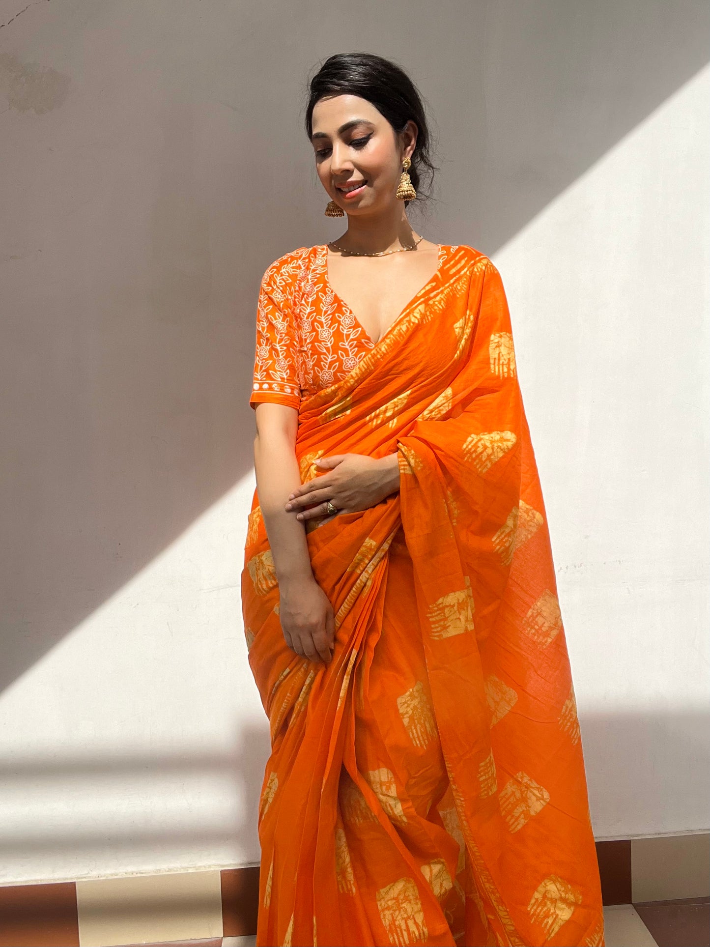 Stylish Women's Jaipuri Hand Block Print Pure soft Cotton Saree With Blouse Piece