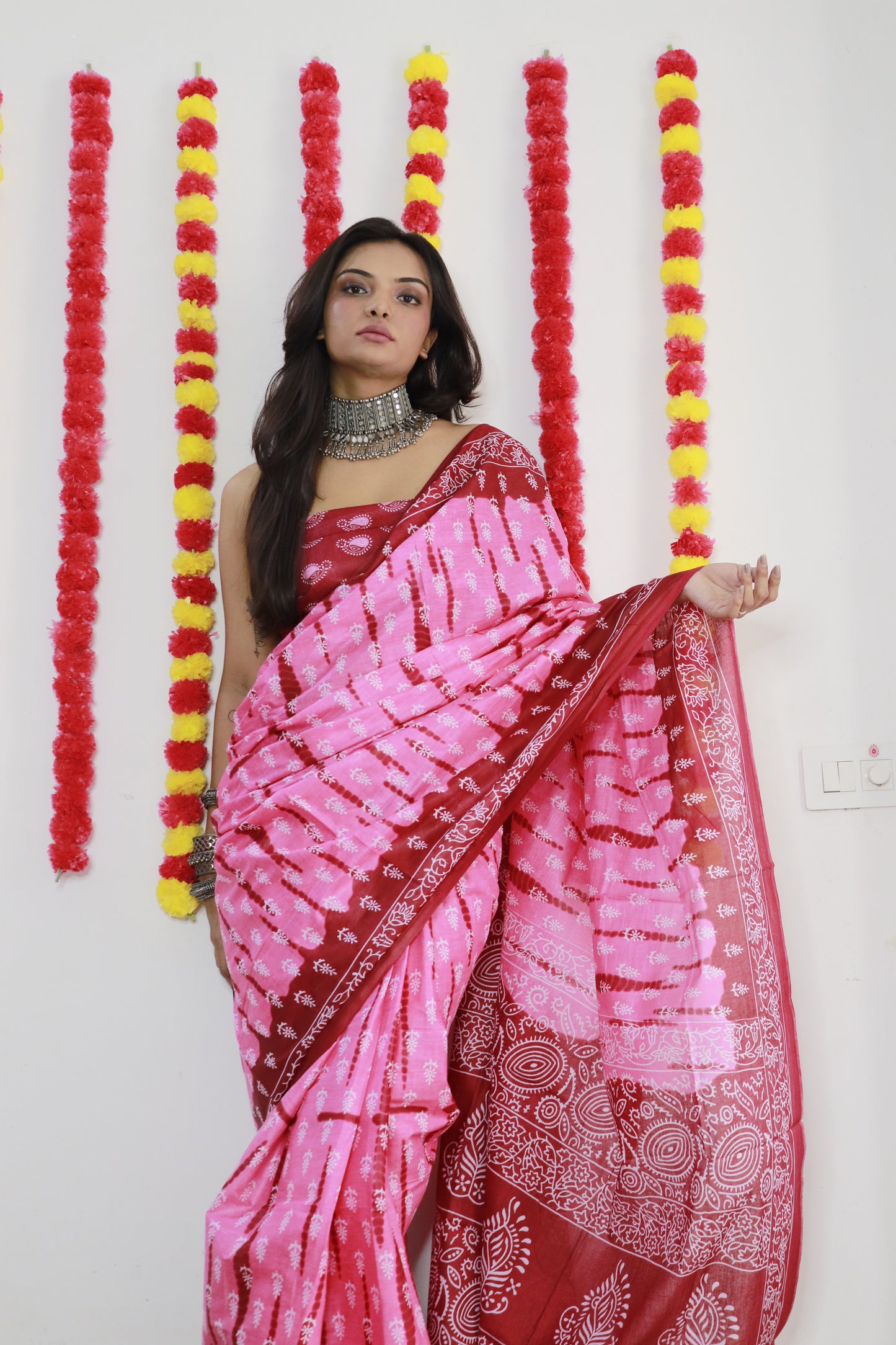 Elegant Women's Shibori Hand Block Print Pure soft Cotton Saree With Blouse Piece