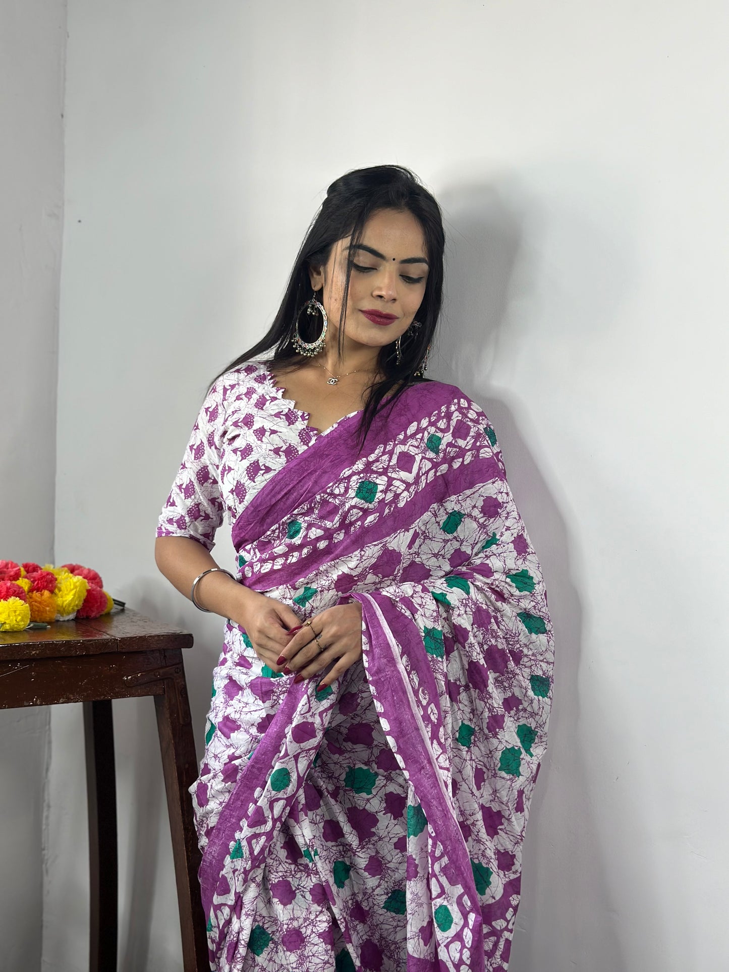 Stylish Women's Jaipuri Hand Block Print Pure soft Cotton Saree With Blouse Piece