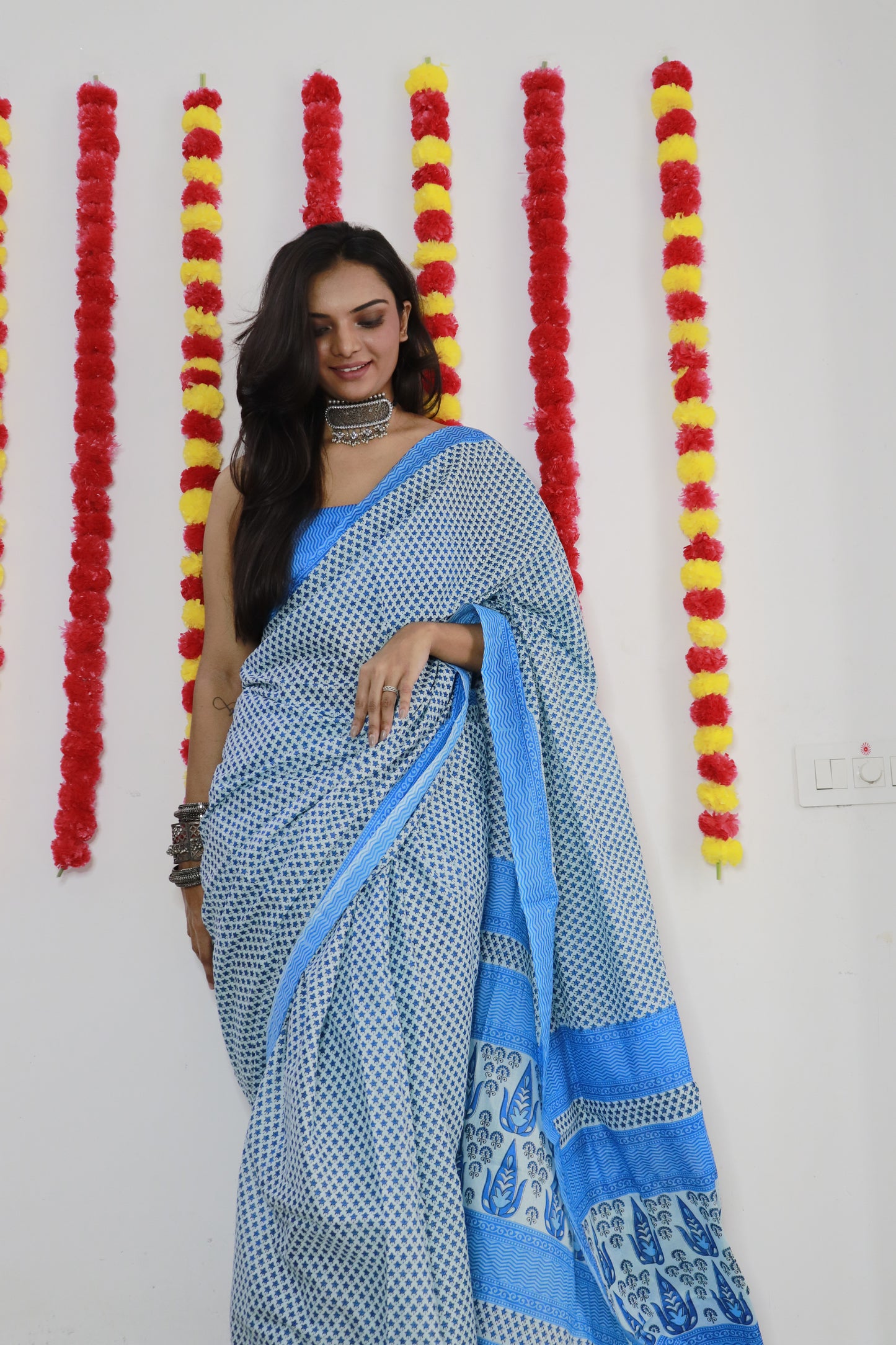 Elegant Women's Jaipuri Hand Block Print Pure soft Cotton Saree With Blouse Piece