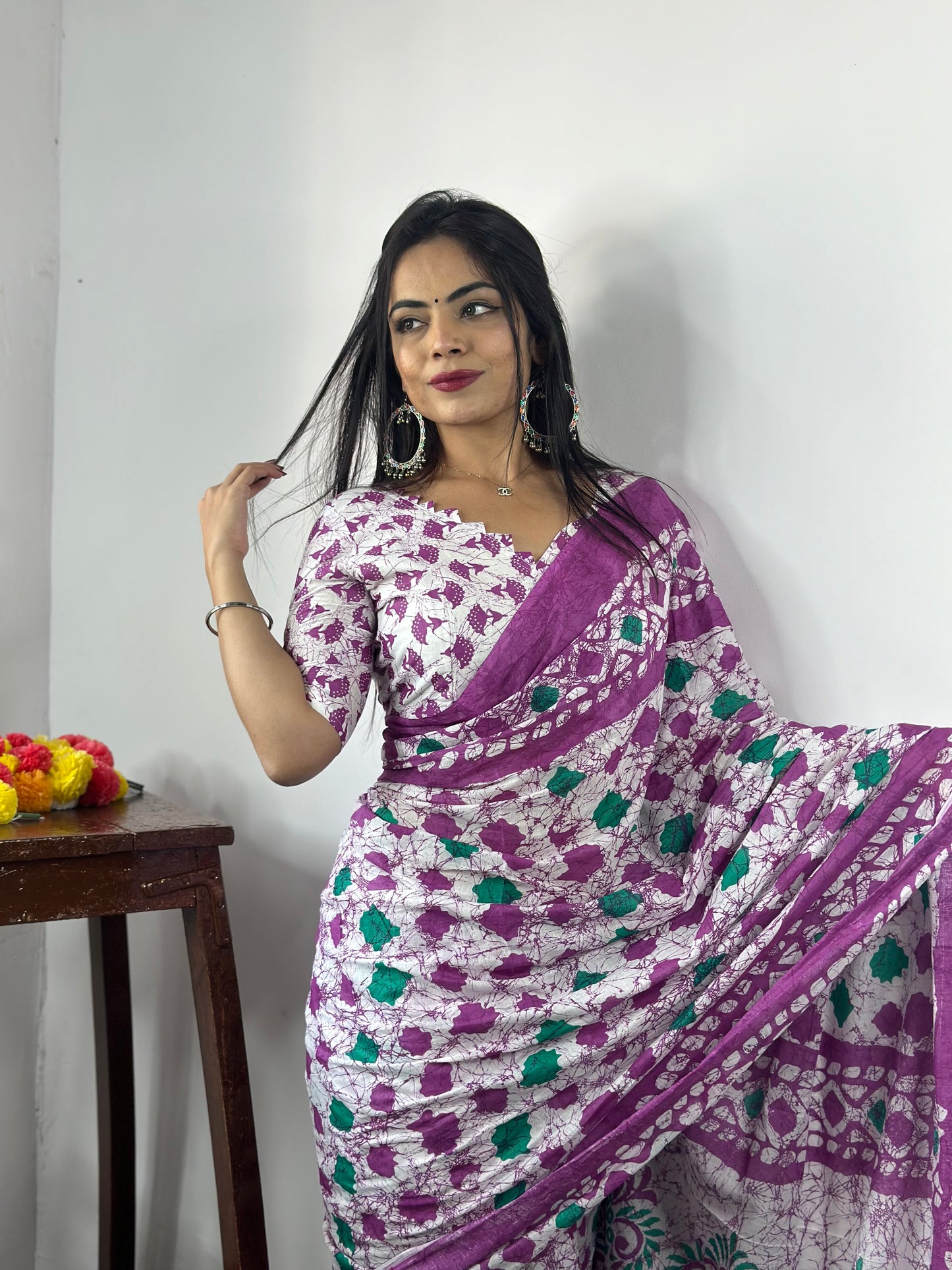 Stylish Women's Jaipuri Hand Block Print Pure soft Cotton Saree With Blouse Piece