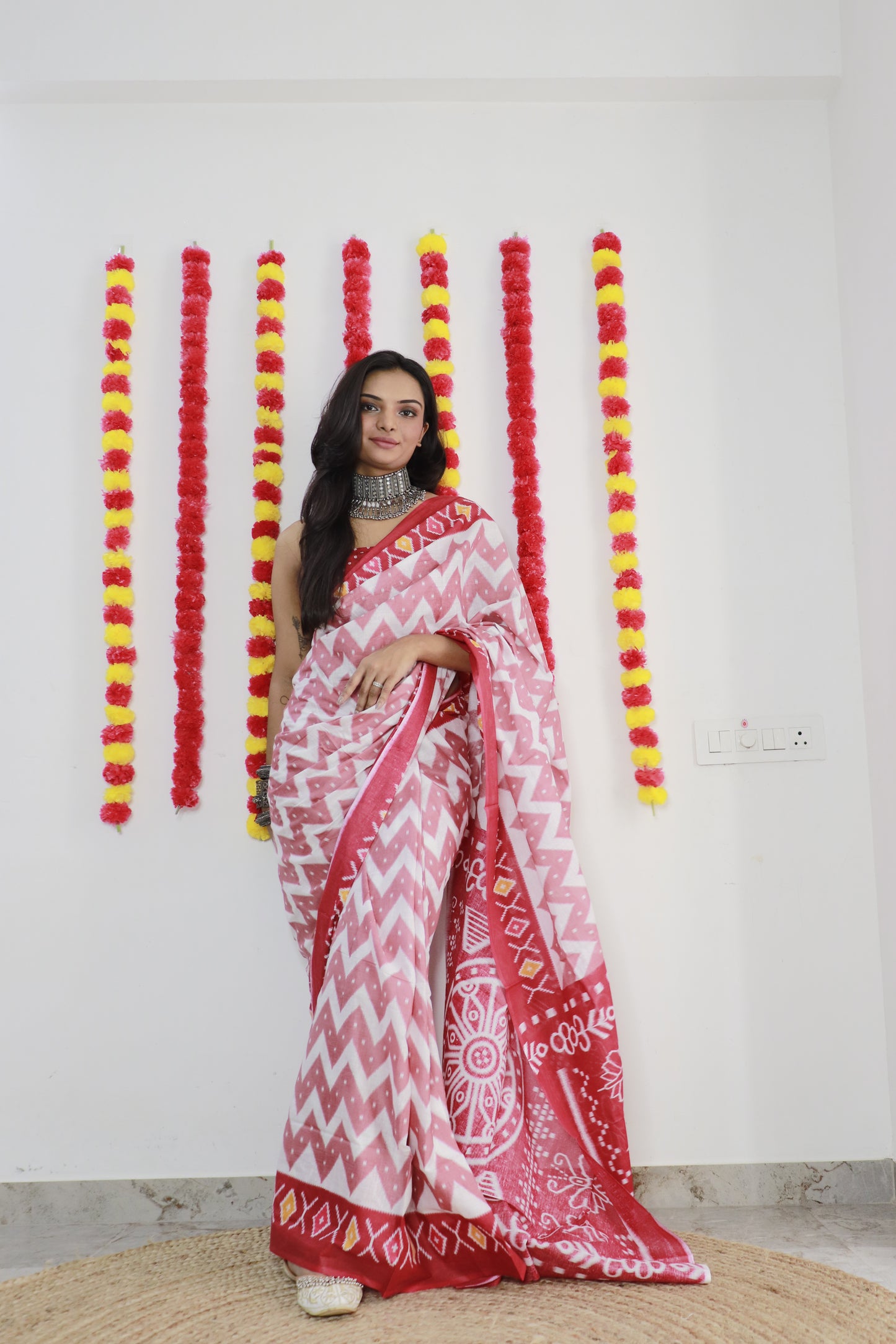 Elegant Women's Ikat Hand Print Pure soft Cotton Saree With Blouse Piece