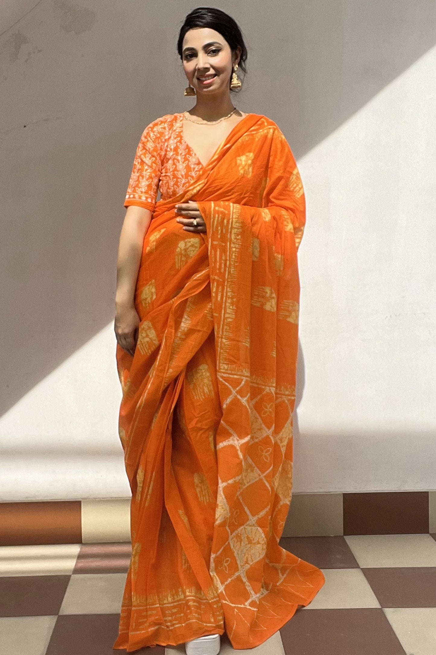 Stylish Women's Jaipuri Hand Block Print Pure soft Cotton Saree With Blouse Piece