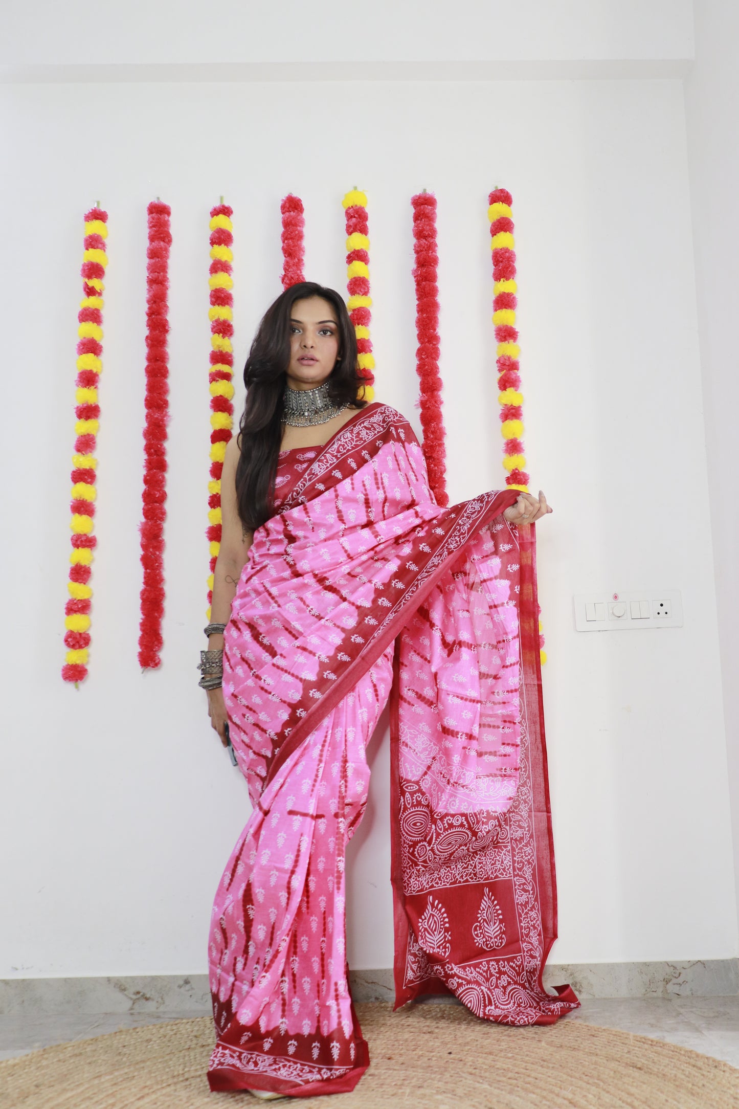 Elegant Women's Shibori Hand Block Print Pure soft Cotton Saree With Blouse Piece