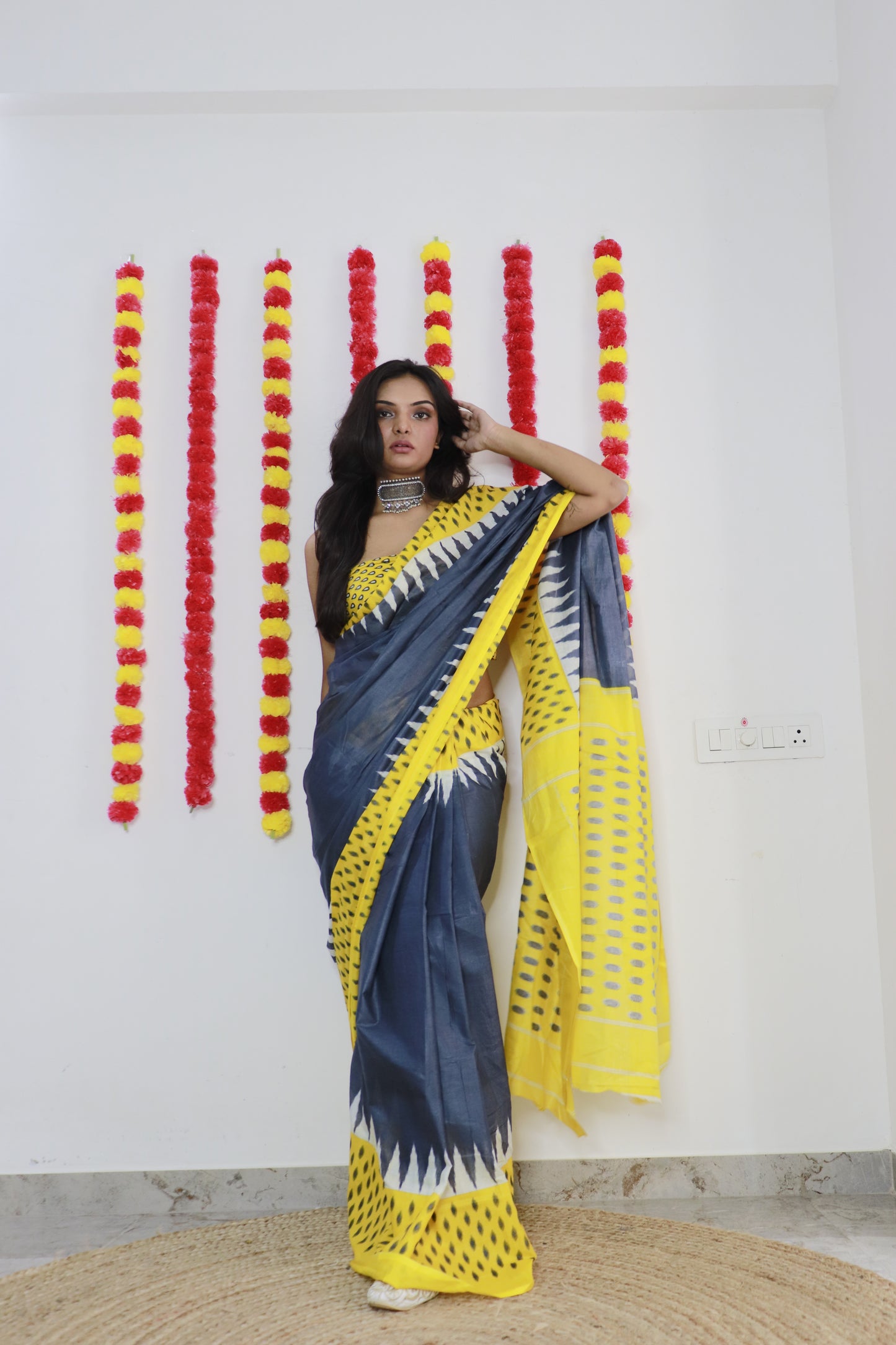 Elegant Women's Ikat Hand Print Pure soft Cotton Saree With Blouse Piece