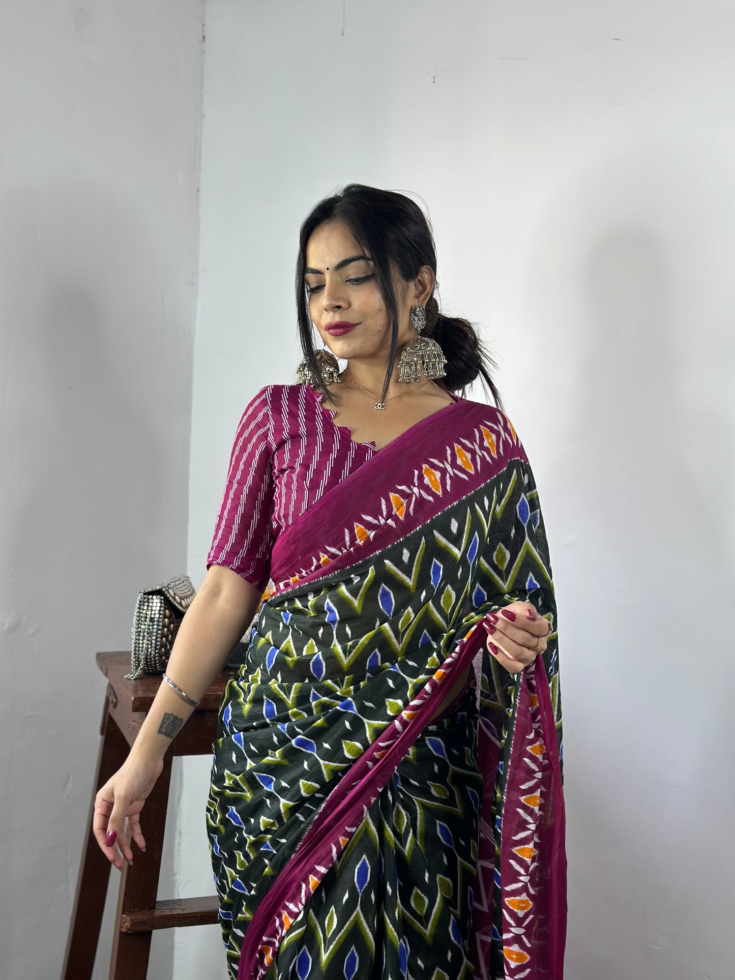 Stylish Women's Jaipuri Hand Block Print Pure soft Cotton Saree With Blouse Piece