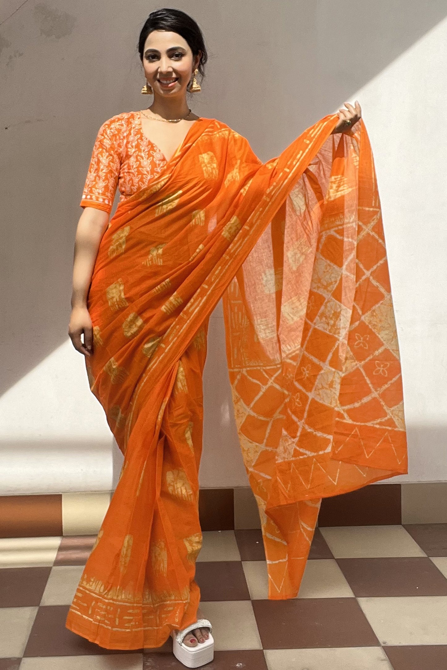 Stylish Women's Jaipuri Hand Block Print Pure soft Cotton Saree With Blouse Piece