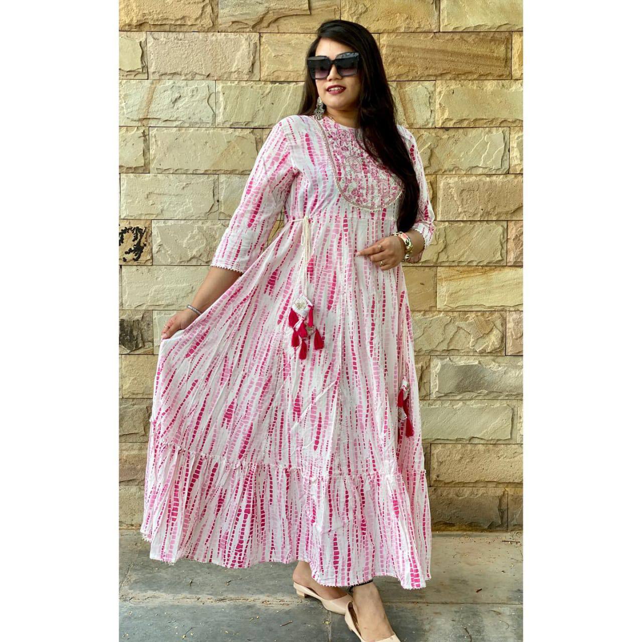 SHIBORI PRINTED GOWN WITH MACHINE EMBROIDERED  DETAILING ON FULL THIS OUTFIT