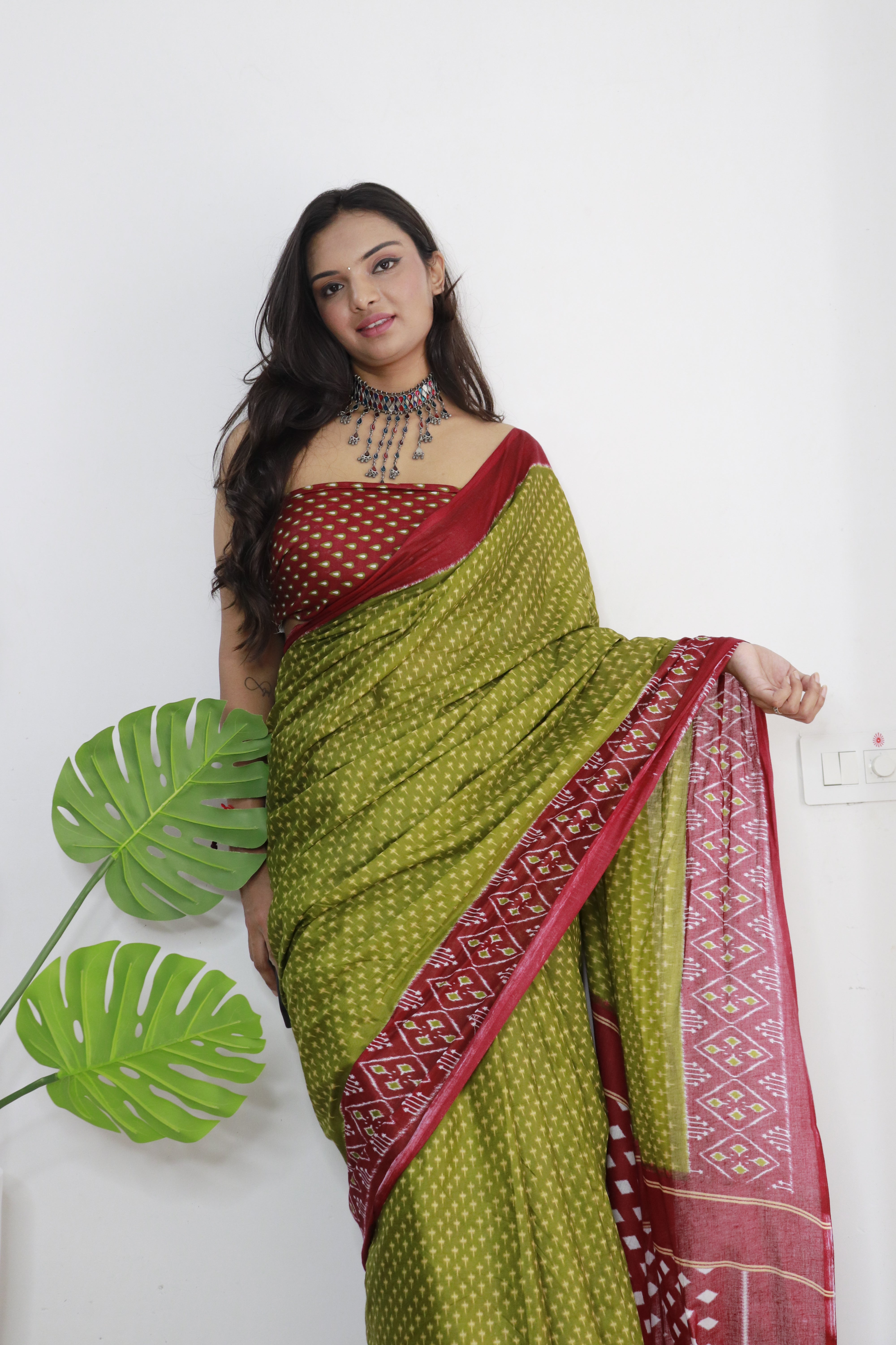 Handicraft Ladies  Bandhani Print Pure soft Cotton Sari With Blouse Piece Rang Green