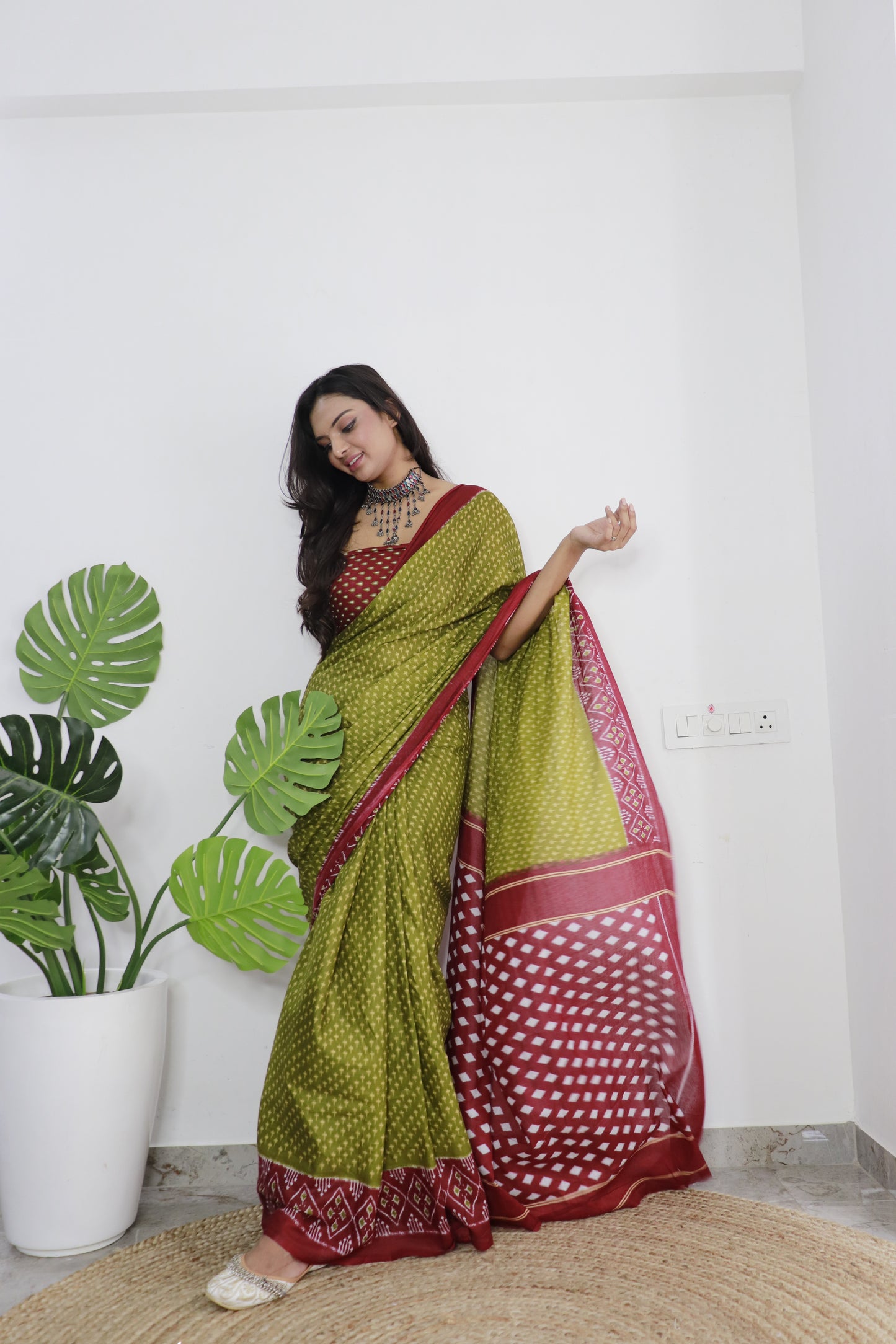 Handicraft Ladies  Bandhani Print Pure soft Cotton Sari With Blouse Piece Rang Green