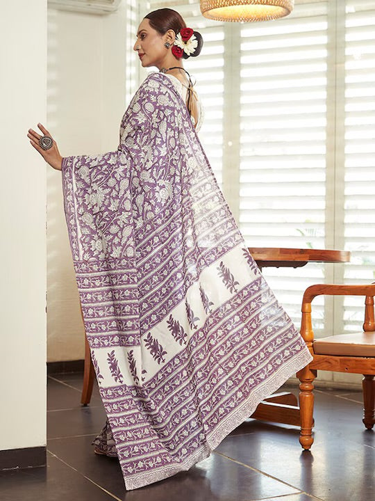 Handicraft Women's Hand Block Printed Pure soft Cotton Saree