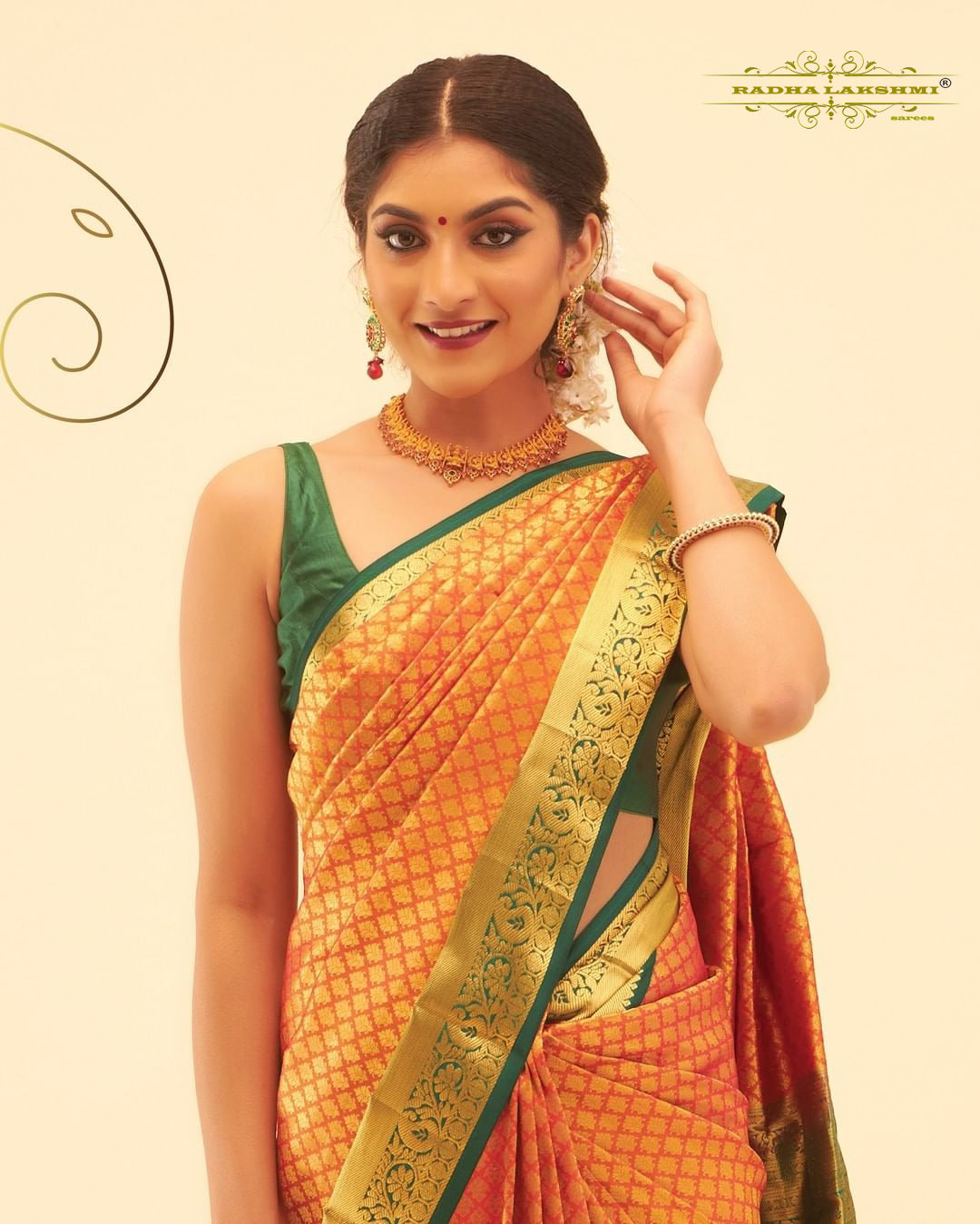 Ladies Kanjivaram Banarasi Soft Silk  Zari Woven  Sari With Blouse piece Orange Green