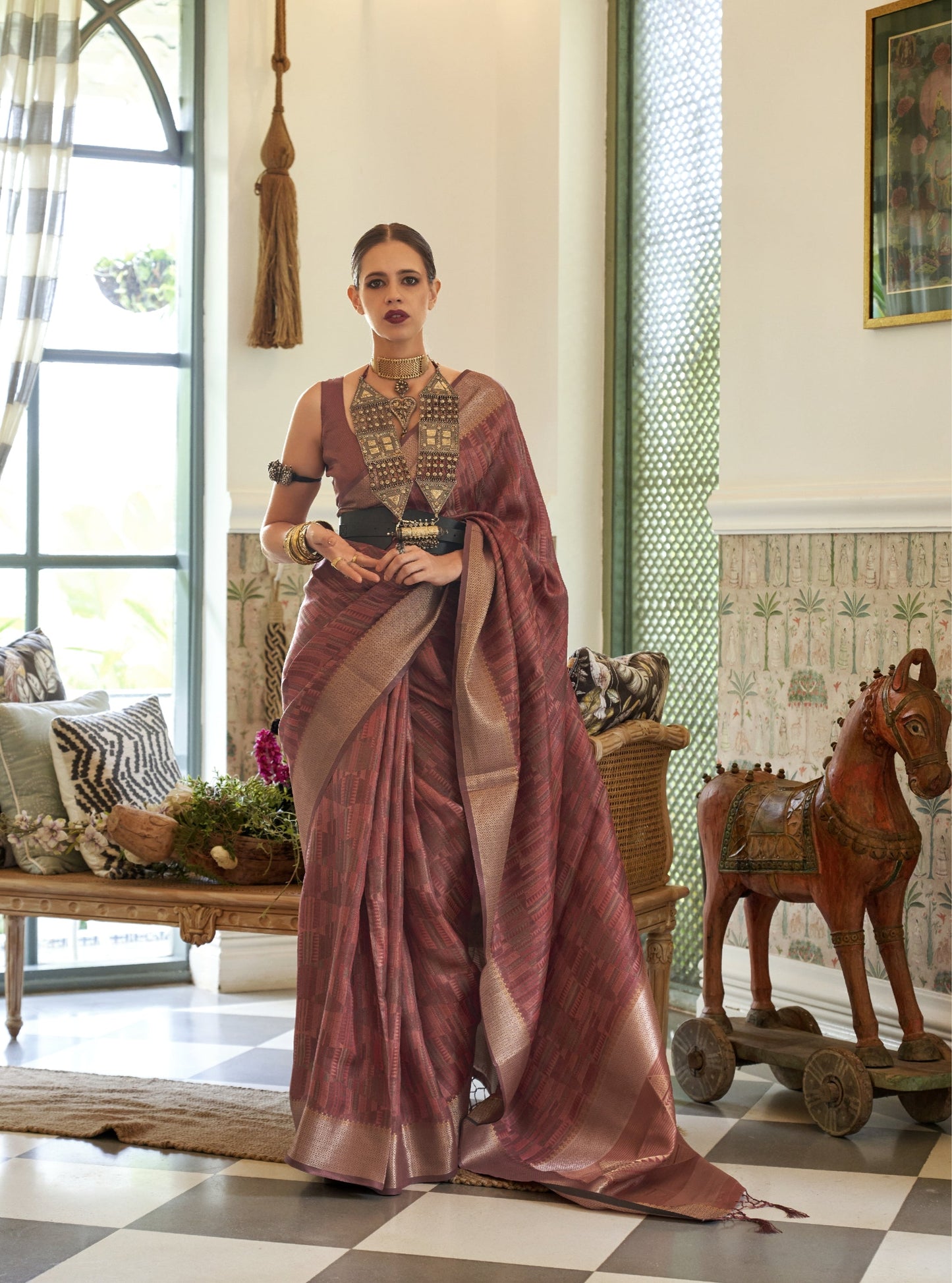 KALKI- PULM VIOLET ORGANZA  HANDLOOM TWO TONE SAREE