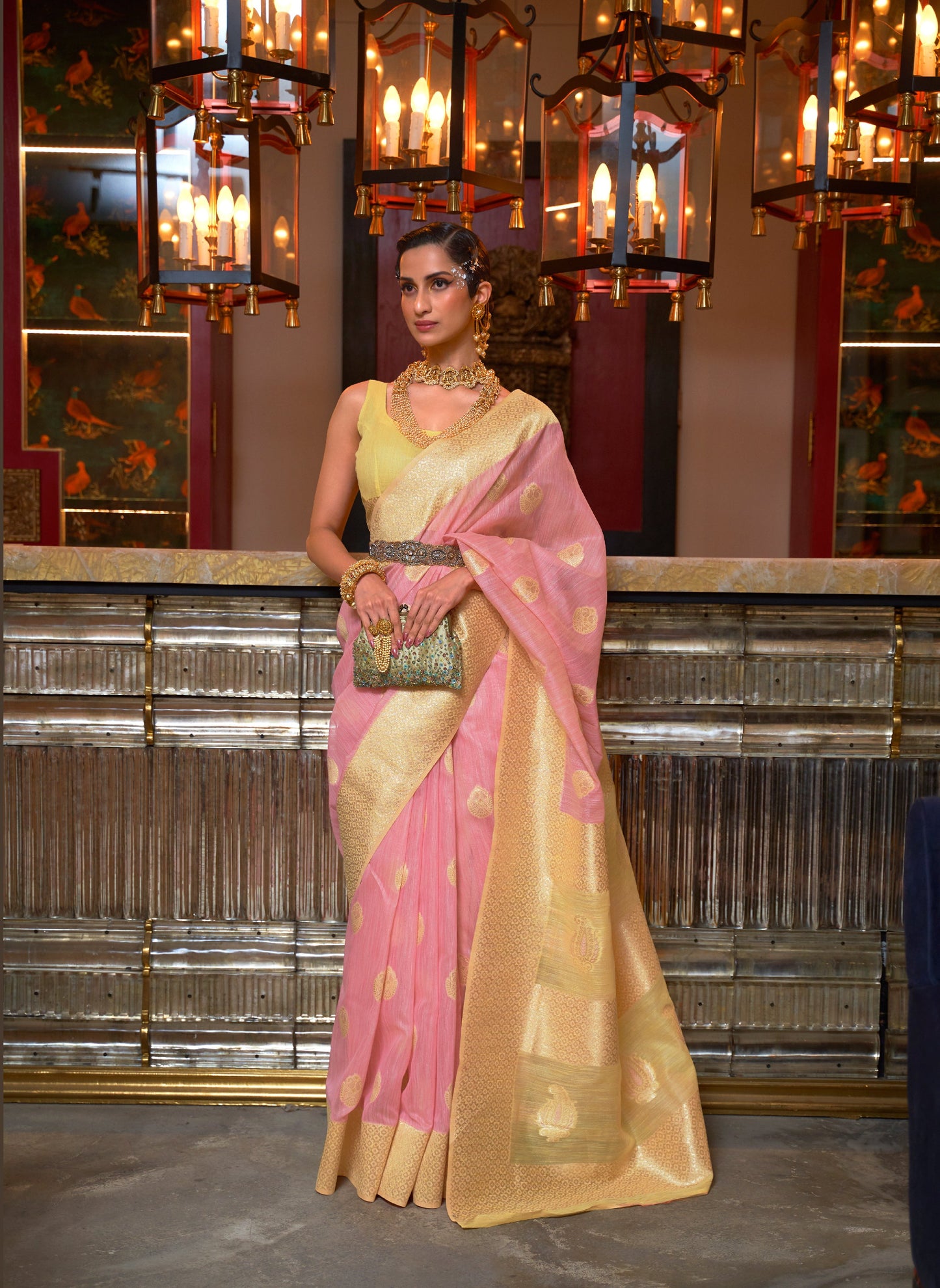 KOSKI LINEN Pure Linen Weaving Saree