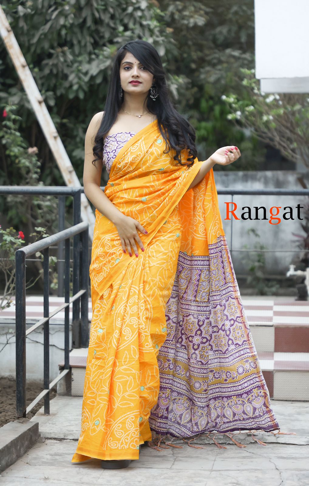 Handicraft Women's  Bandhani Print Pure soft Cotton Saree With Zari Border and Blouse Piece Rangat Yellow