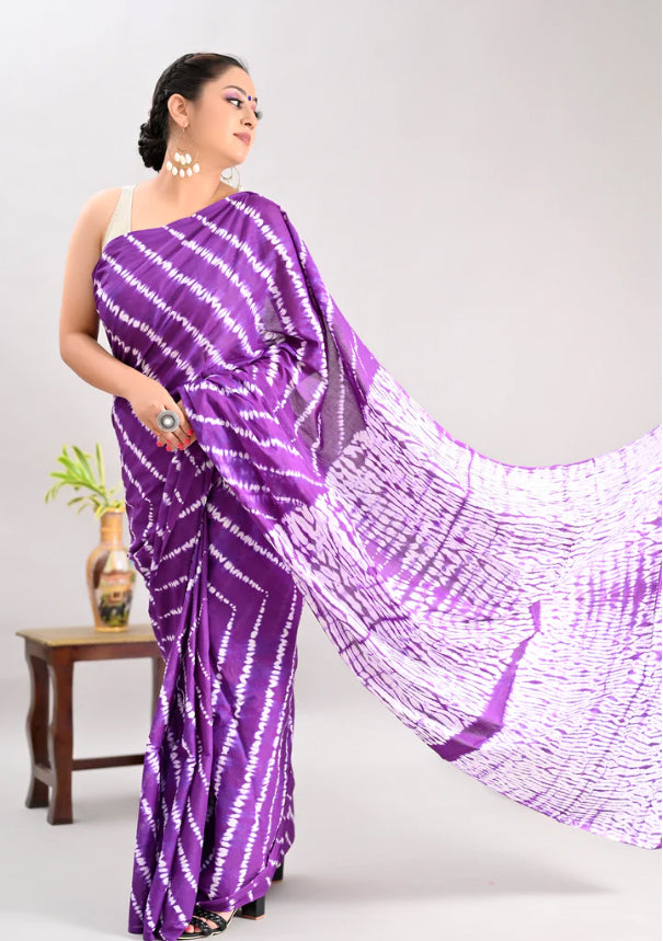 VIOLET COLOR WITH WHITE SHIBORI PRINT PURE SOFT COTTON SAREE