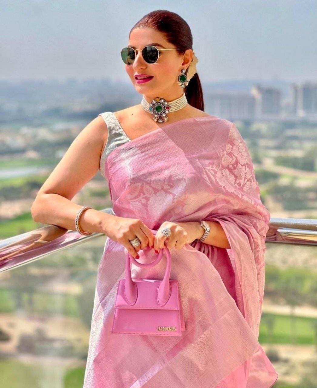 Ladies Kanjivaram Banarasi Soft Silk  silver Zari Woven Sari With Blouse piece Plight Pink
