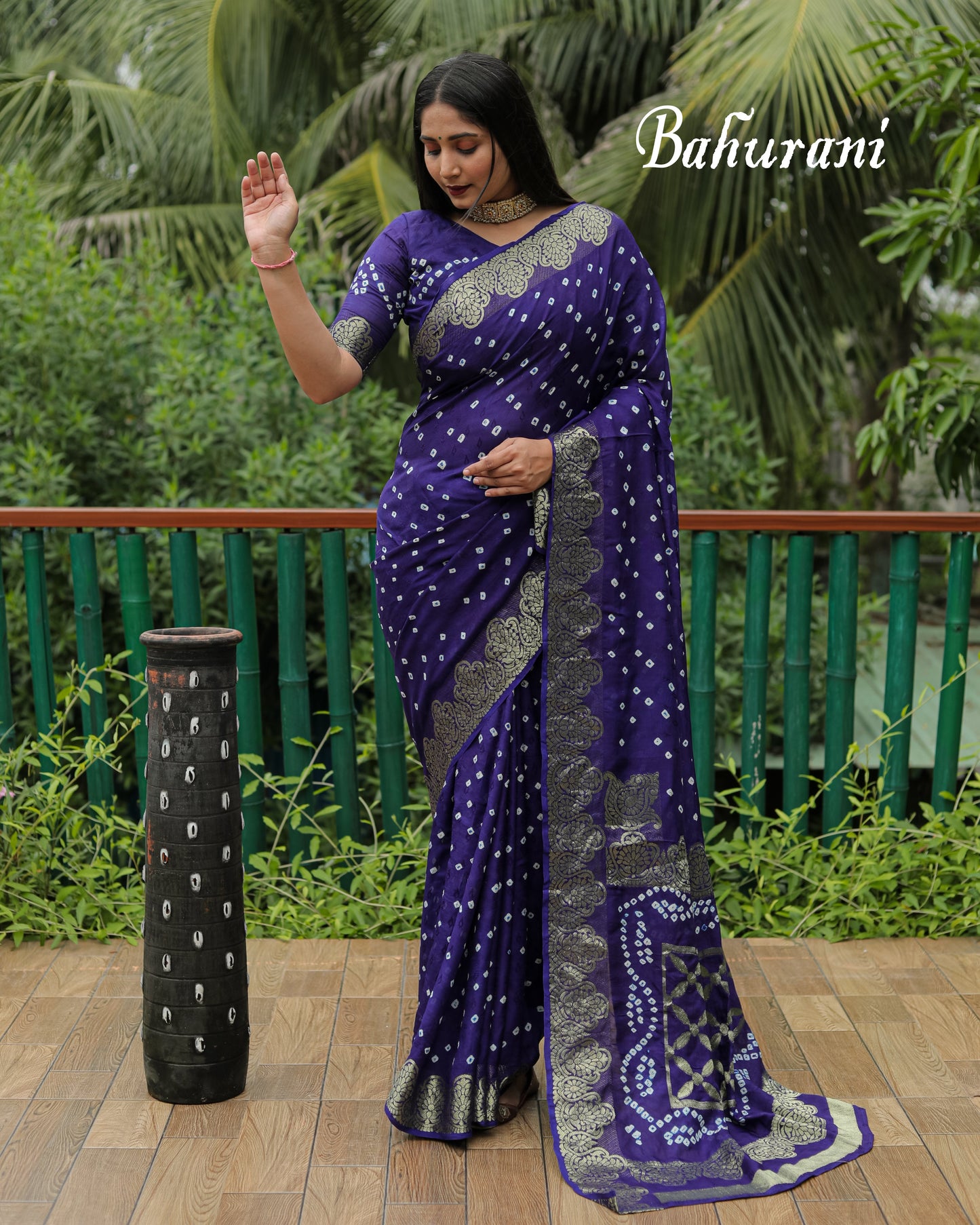 Beautiful Hand Bandhej Silk  saree Blue