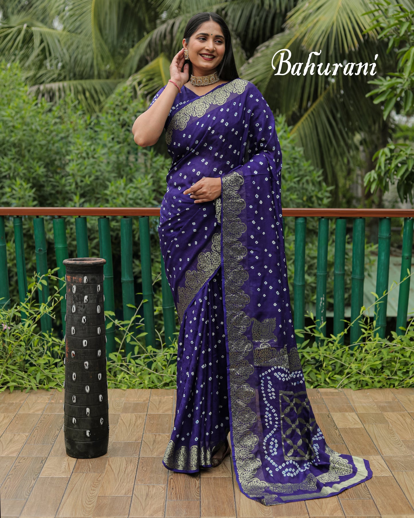 Beautiful Hand Bandhej Silk  saree Blue