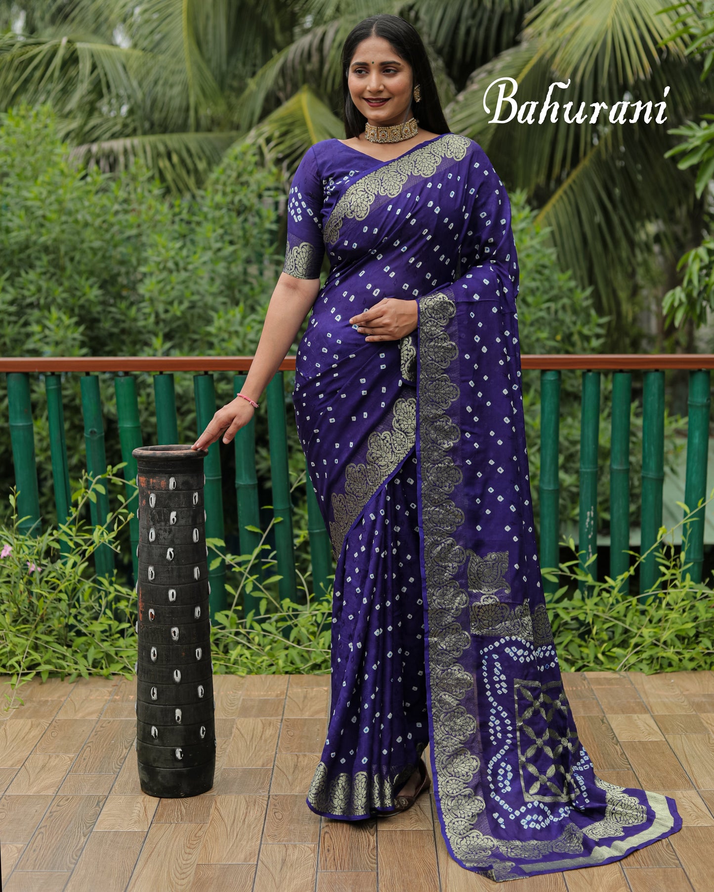 Beautiful Hand Bandhej Silk  saree Blue