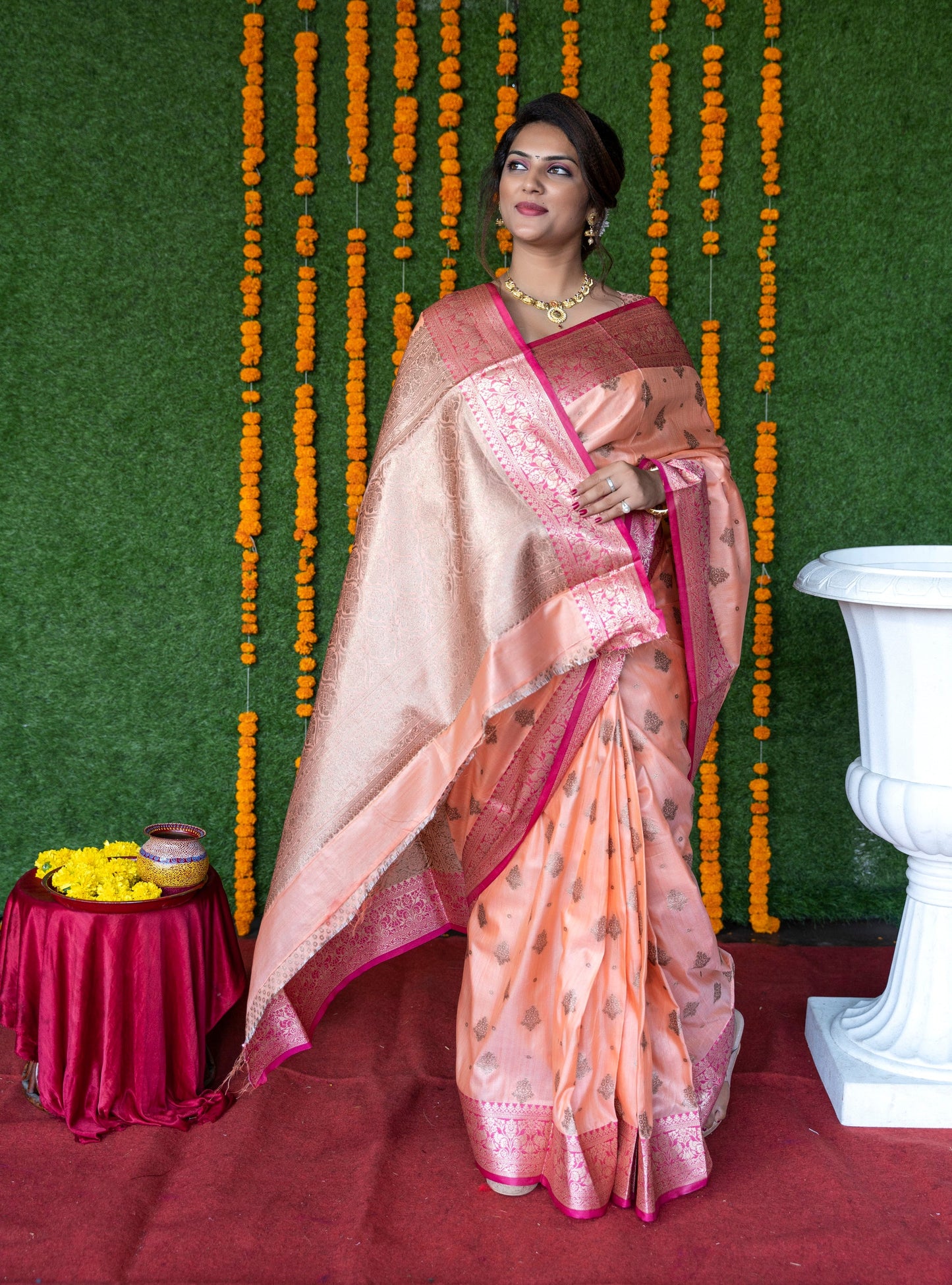 BanarasiKanchi Semi Silk Saree With delicately crafted copper zari