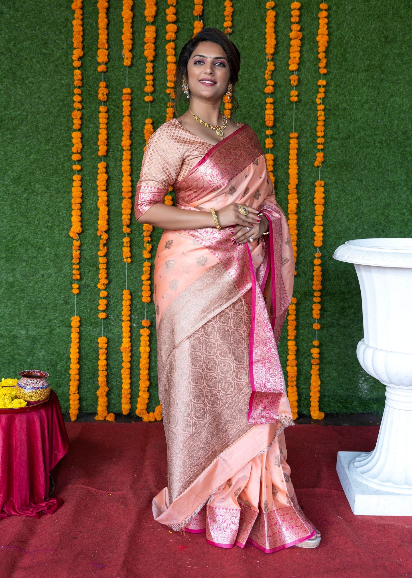 BanarasiKanchi Semi Silk Saree With delicately crafted copper zari