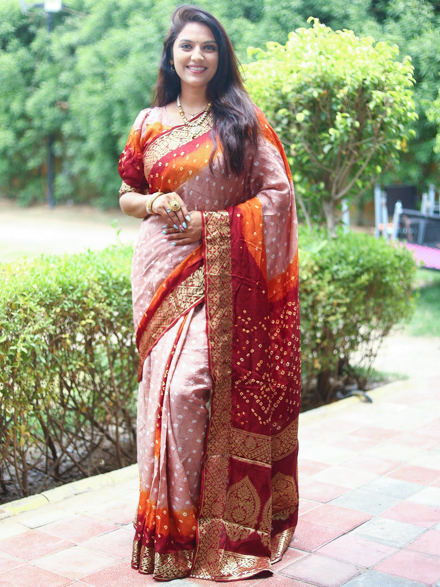 Beautiful Hand Bandhej Silk  saree Blue