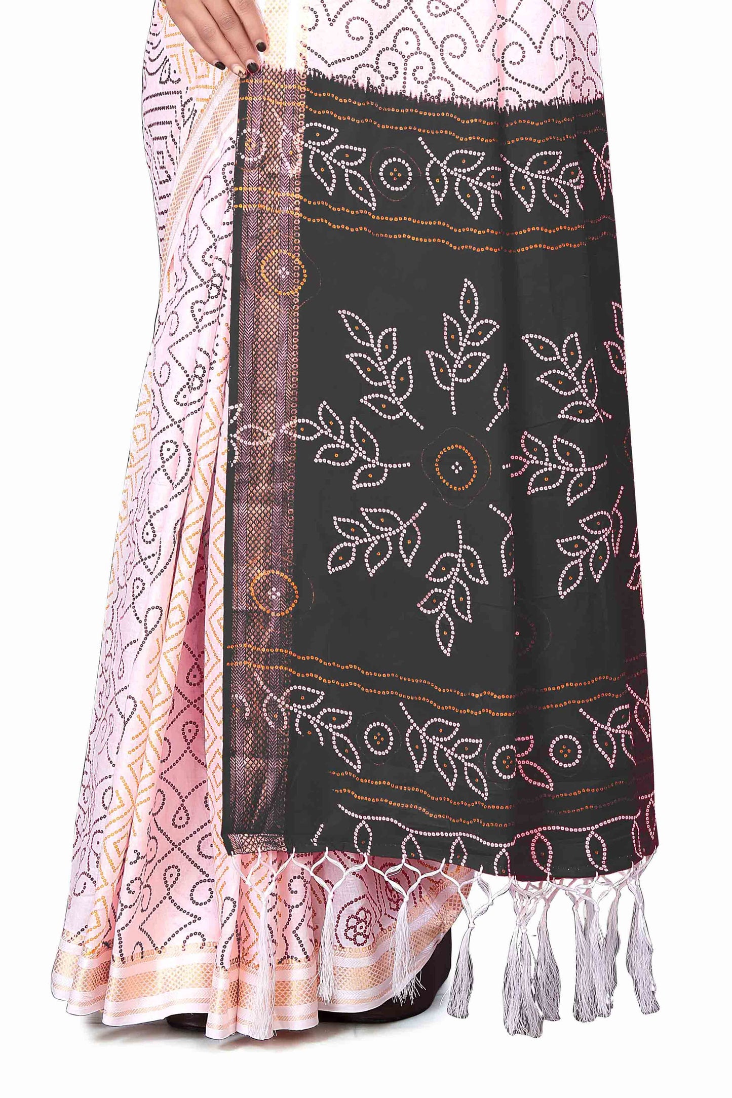 Handicraft Ladies  Bandhani Print Pure soft Cotton Sari With Blouse Piece Rang Black