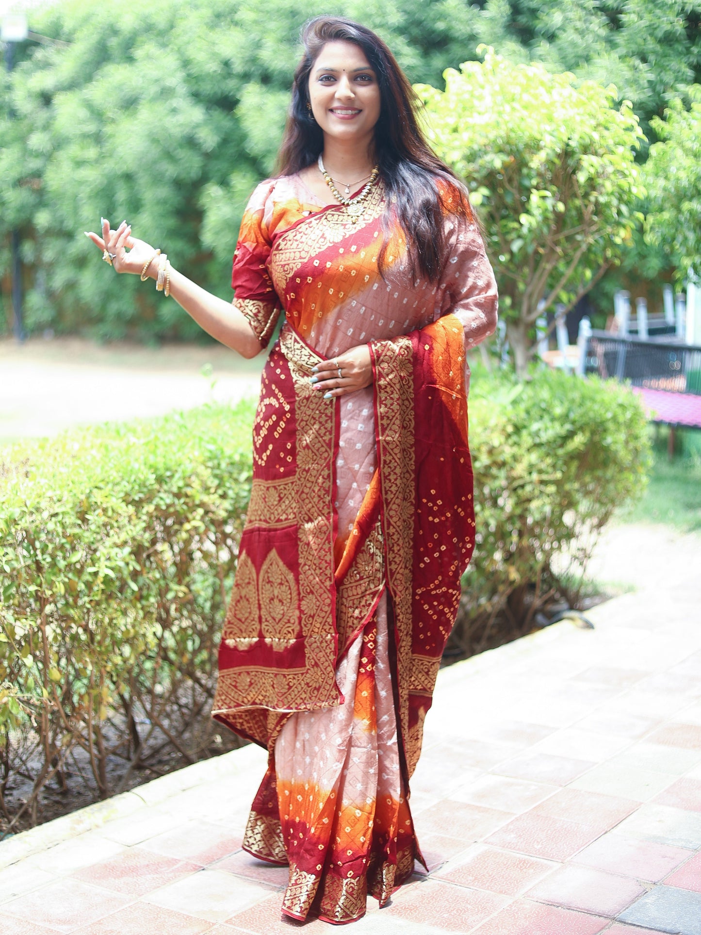 Beautiful Hand Bandhej Silk  saree Blue