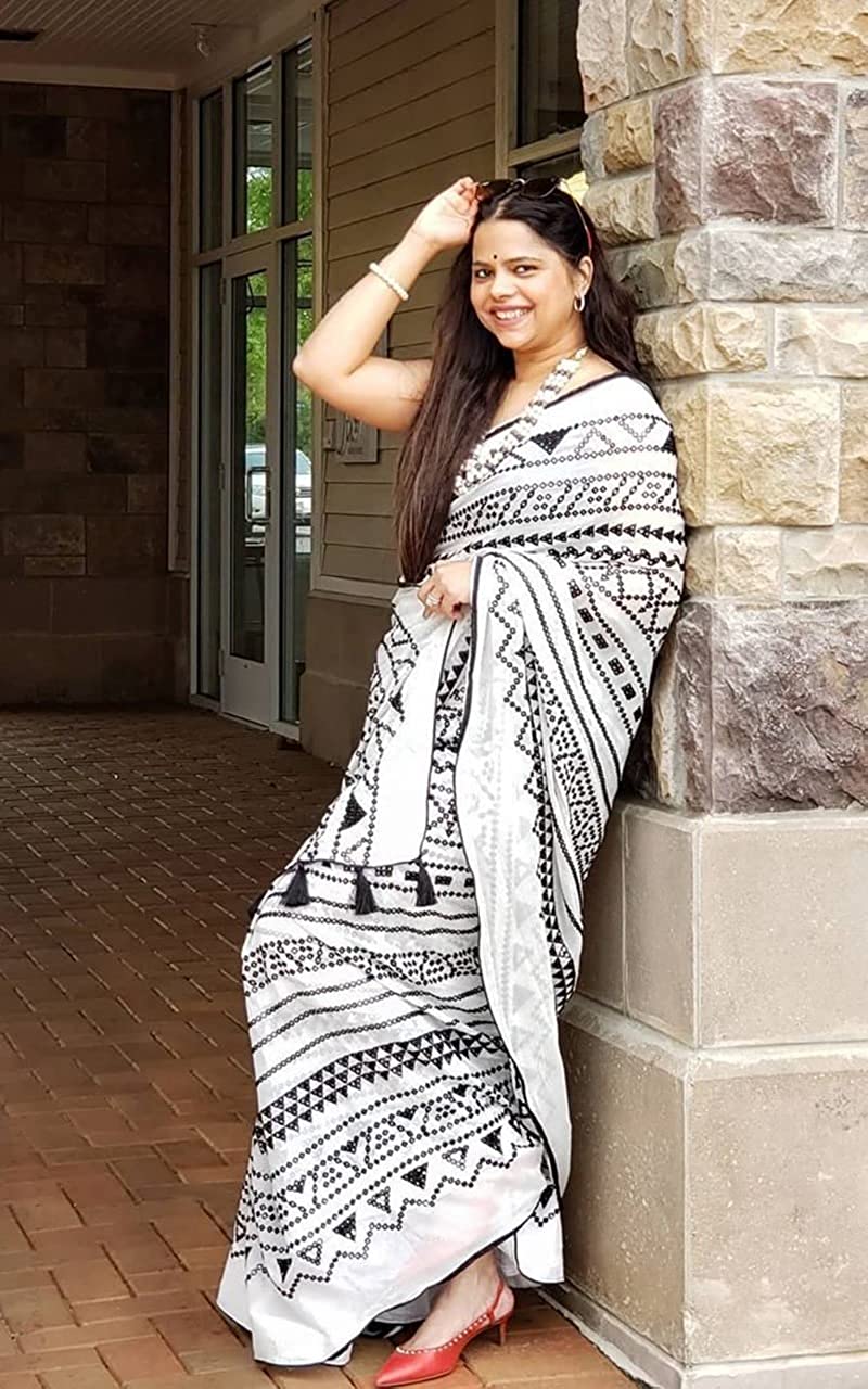 Handicraft Ladies Ikat Pure soft Cotton Sari With Blouse Piece Smc