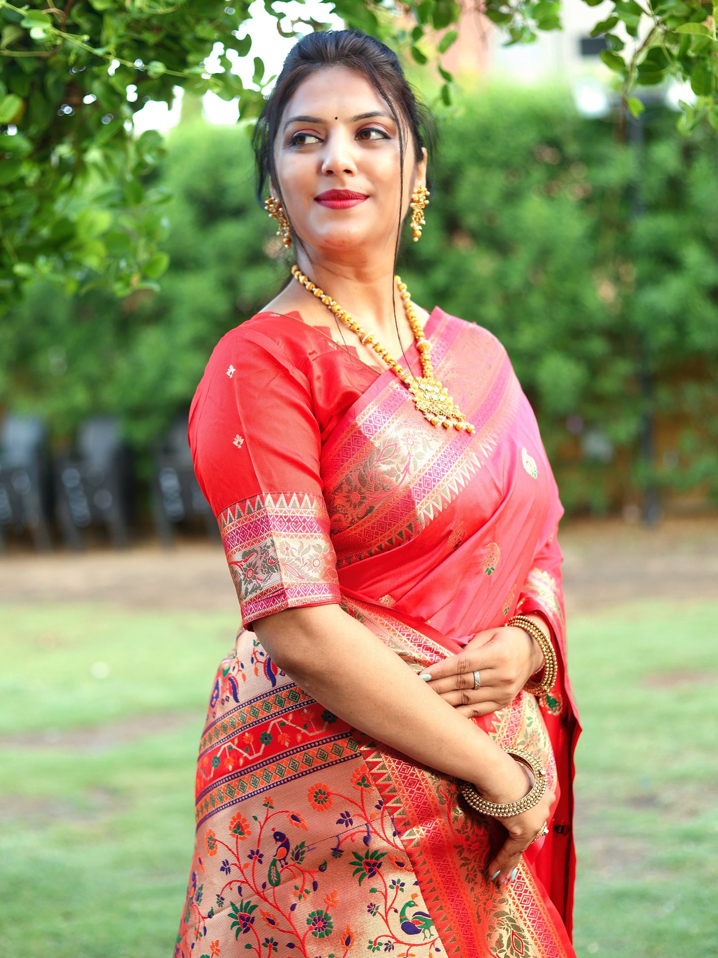 🌹Beautiful soft KanchiPaithani  saree with mango butties with gold  zari weaving   All over the saree to give rich and unique look