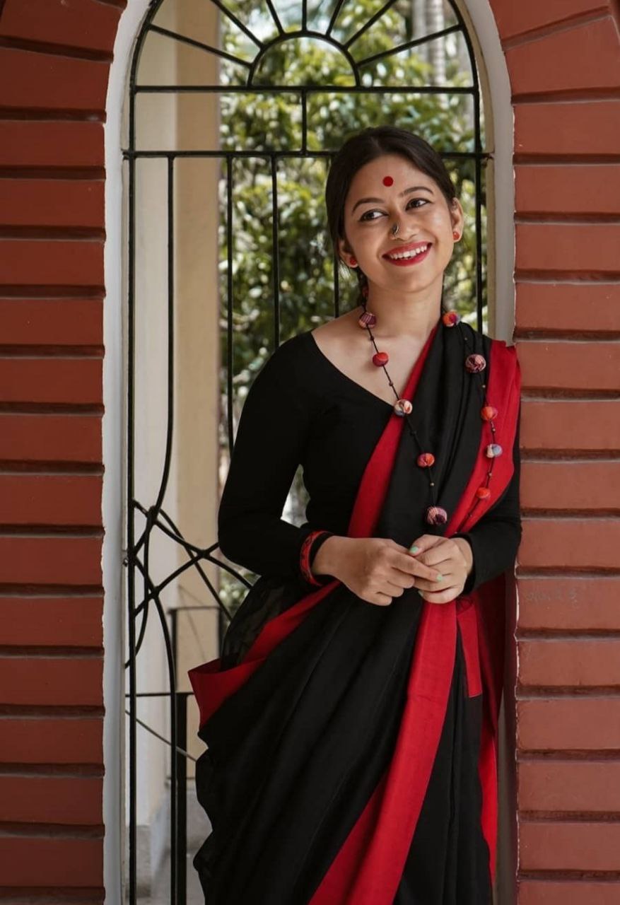 Women's Kanjivaram Banarasi Soft Cotton Silk Copper Zari Woven Saree With Blouse piece