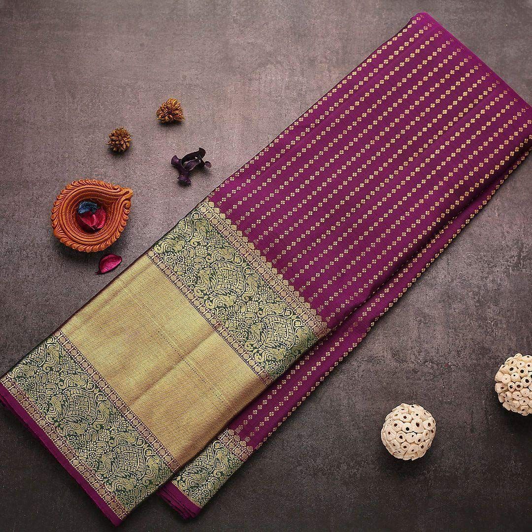 Women's Kanjivaram Banarasi Soft Silk  Zari Woven Saree With Blouse piece purple