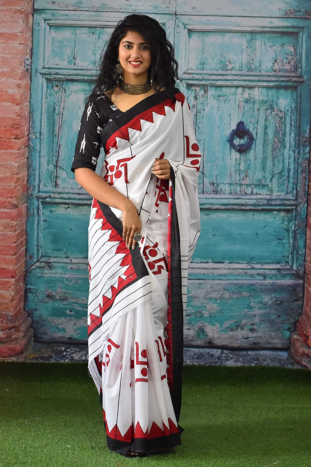 Handicraft Ladies Ikat Pure soft Cotton Sari With Blouse Piece Sathiya