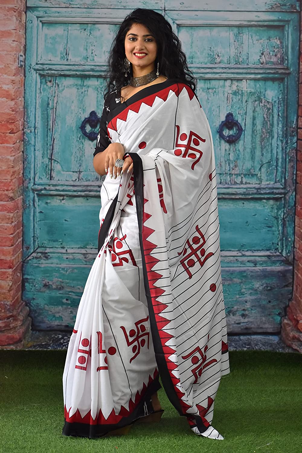 Handicraft Women's Ikat Pure soft Cotton Saree With Blouse Piece Sathiya