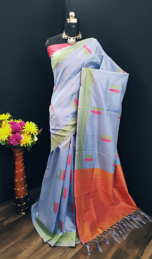 PURE LIGHT COTTON JACQUARD SILK WITH WEAVING BORDER AND CONTRAST PALLU AND BLOUSE WITH EXTRA ORDINARY DESIGN 5