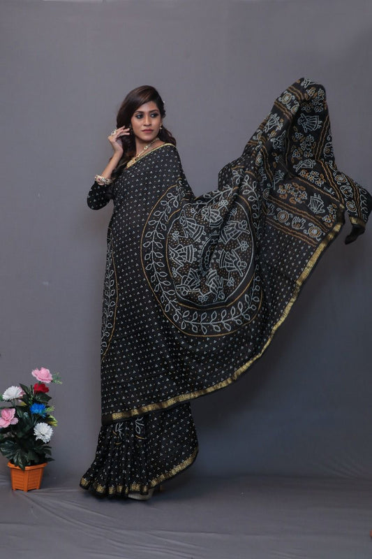 New  Block Print Bandhej Saree Most Demanded Collection