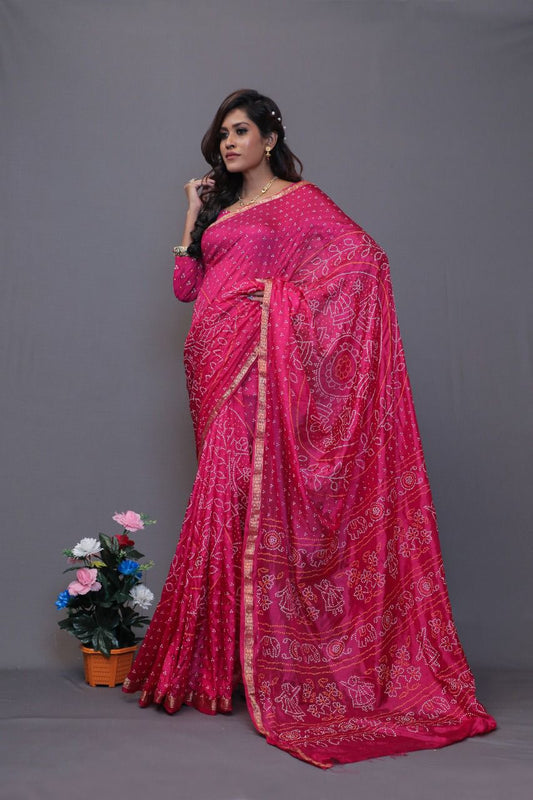 New  Block Print Bandhej Saree Most Demanded Collection