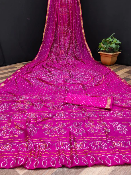 New  Block Print Bandhej Sari Most Demanded Collection