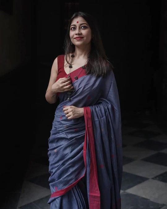 Women's Kanjivaram Banarasi Soft Cotton Silk  Sari With Blouse piece