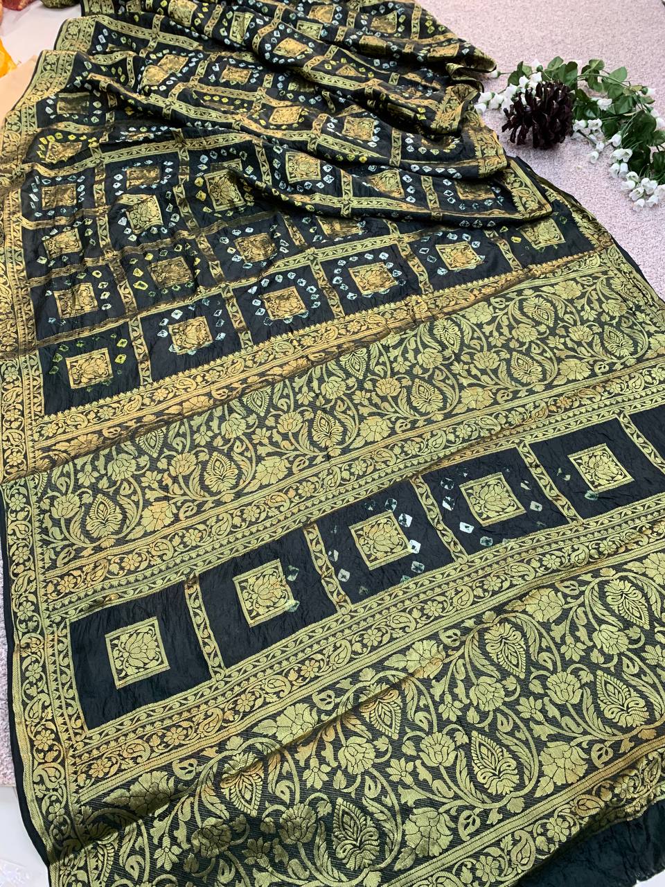 Pure Bandhej SAREE  With zari weaving in Border with Zari Weaving Rich Pallu