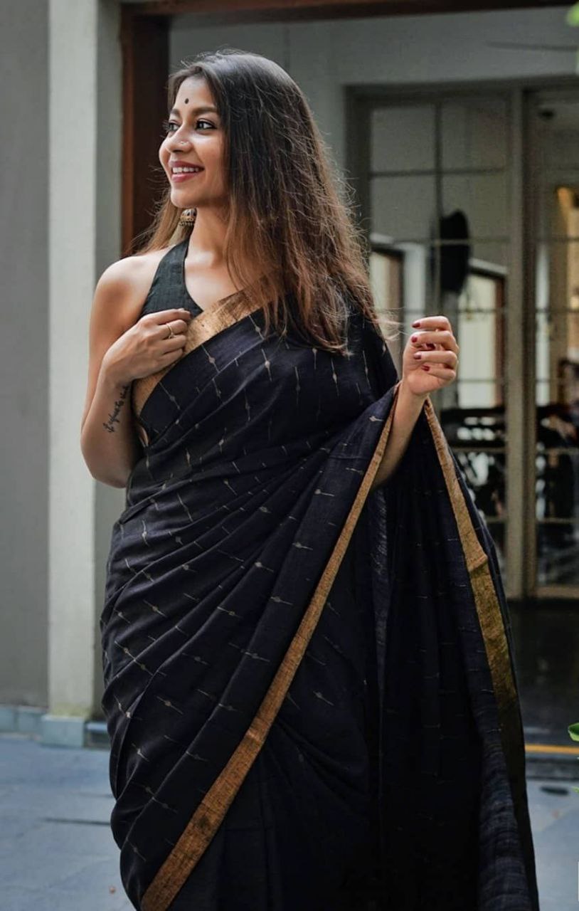 Women's Kanjivaram Banarasi Soft Cotton Silk Copper Zari Woven Saree With Blouse piece