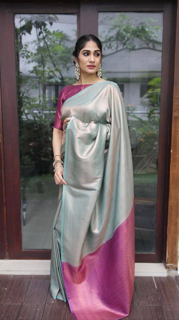 Ladies  Banarasi Soft Silk  Zari Woven Sari With Blouse piece Blue
