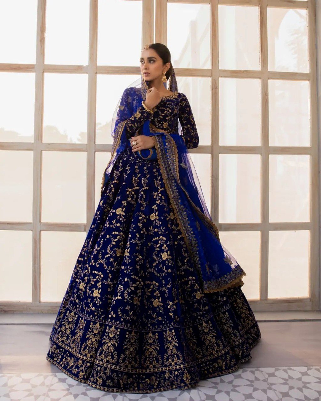 Navy Blue Colour Embroidered Attractive Party Wear Velvet Lehenga choli .