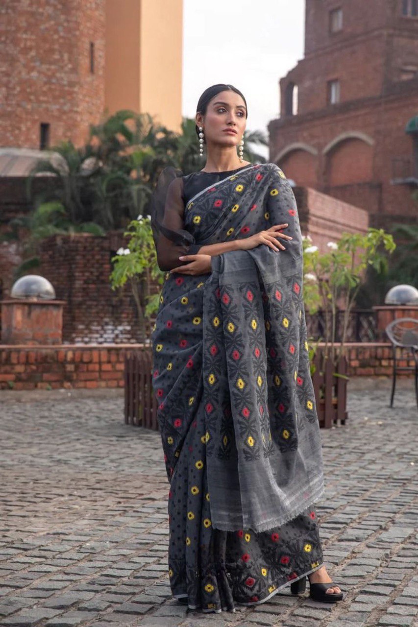 Ladies Kanjivaram Banarasi Soft Cotton Silk  Sari With Blouse piece