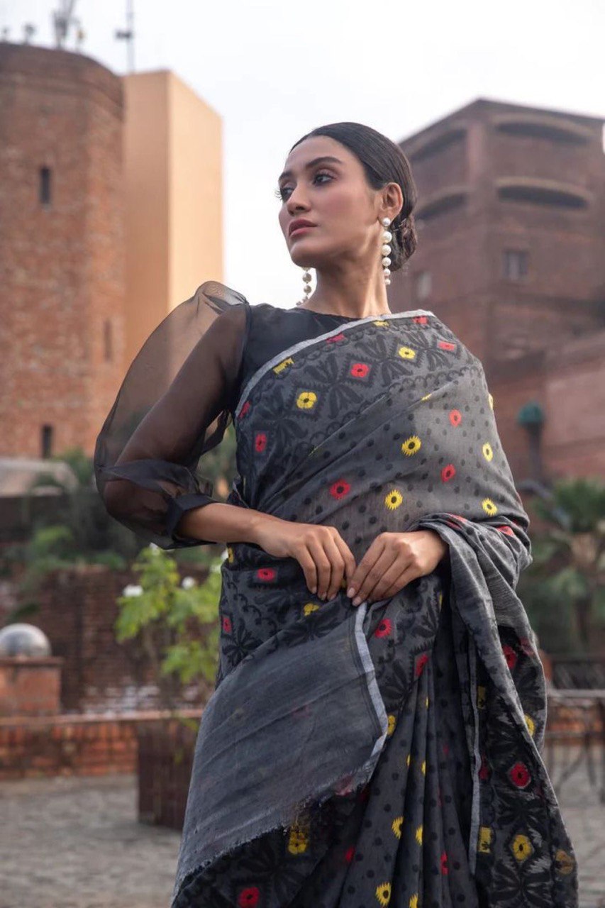 Ladies Kanjivaram Banarasi Soft Cotton Silk  Sari With Blouse piece