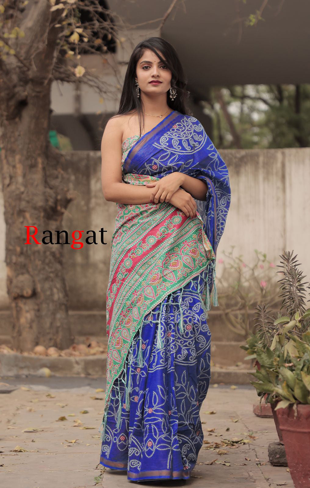 Handicraft Ladies  Bandhani Print Pure soft Cotton Sari With Zari Border and Blouse Piece Rangat Blue